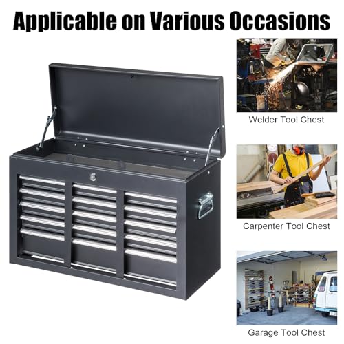 Winado 24" Portable Metal Tool Box, 5 Drawers Lockable Toolbox, Black - color: Black