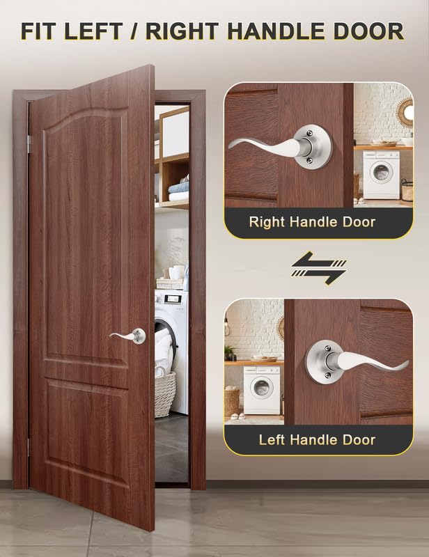 Mengico 4 Pack Satin Nickel Dummy Door Lever, Single Left Side Door Handle for Closets, Non-Turning Pull Only Lever Set, Wave Style Interior Door Knob - size: Left-Handed Dummy Lever