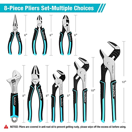 DURATECH 8-Piece Pliers Set with Rolling Pouch, Cr-V/Cr-Ni Construction
