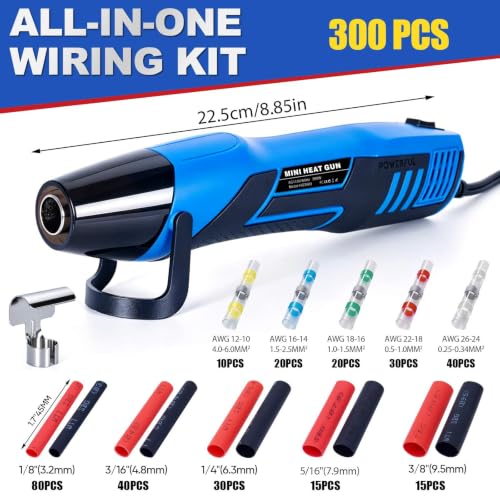 350W Mini Heat Gun Kit, 300PCS 10-26 AWG Waterproof Solder Seal Wire Connectors & 3:1 Shrink Tube Kit, Portable Hot Air Gun with 2-Temp Max 752°F (400°C) for Automotive, Marine, Wiring Repair - size: 300pcs (with heat gun)