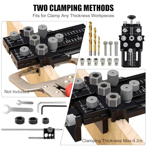 Dowel Jig Kit with Quick Positive Stop and Clamp, Adjustable Doweling Jig - color: Black