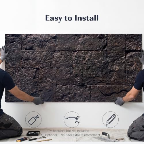 HOMCOM 8-Pack 3D Faux Stone Wall Panels Water-Resistant 4' x 2' Black - color: Black