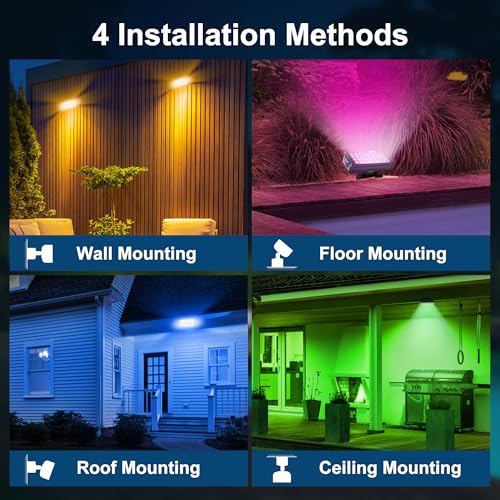 Smart Flood Light Outdoor – 360W RGBCW Color-Changing LED Floodlight, WiFi APP & RF Remote Control, Alexa/Google Voice, 50 Scene Modes, IP65 Waterproof - color: 5*72W Adjustable RGBCW Flood Light