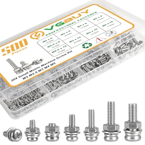 VGBUY 500Pcs Stainless Steel Nut and Bolt Assortment Kit, M2 M2.5 M3 M4 M5 Small Metric Machine Screws, Multipurpose Hardware Set for DIY Projects, Repairs, Electronics - style: 500PCS M2/2.5/3/4/5