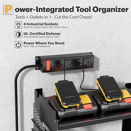Spampur Power Tool Organizer Wall Mount with Charging Station - color: Black, size: 6 Slots