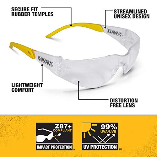 DEWALT DPG54-1C Safety Glasses, ANSI Z87.1+ Impact Rated, Clear Lens - size: One Size