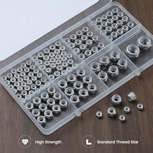 136PCS SAE Lock Nuts Assortment Kit 6-32 8-32 10-32 10-24 1/4-20 5/16-18 3/8-16 1/2-13, 304 Stainless Steel Nylon Insert Locknuts Set - size: #6#8#10 1/4 5/16 3/8 1/2