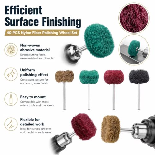 40-Piece Abrasive Conditioning Polishing Buffing Wheel Set, 1 Inch with 1/8 Inch Shank, for Rotary Tools