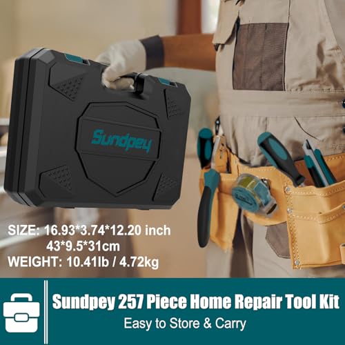 Sundpey 257 Pcs Portable General Basic Hand Tool Kit Set for Home with Case | with Mechanic Tool Set & Wrench Kit & Precision Screwdriver Set, for Men Women, for Household Car House Garage Apartment Dorm - style: 257-PCs