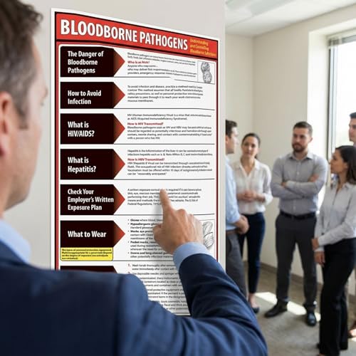 ComplyRight Bloodborne Pathogens Poster, 18" x 24", Biohazard Safety Signs for Workplace - color: Red
