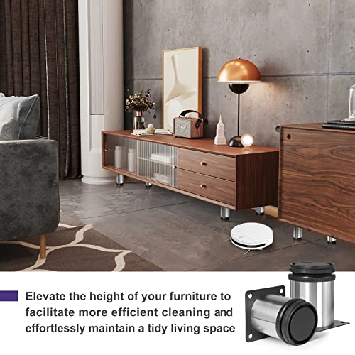 2.5 Inch Metal Furniture Legs - Stainless Steel, Adjustable, Silver, Round, Cabinet Legs for Coffee Table, Cabinet, Desk, Sofa, Shelves - Pack of 8 - color: Silver, size: 2.5"