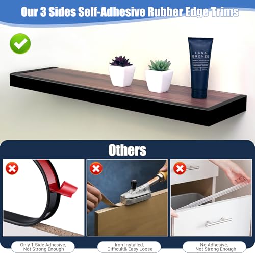 Rubber Edge Trim, Self-Adhesive U Shaped Edge Protector for Plywood, Cabinet, 1-5/8" Wood Edge Banding, Flexible Furniture Repair, EPDM Material, Fit 1-5/8"(41mm), Length 10Ft, Black - size: Fit 1-5/8"- L10'