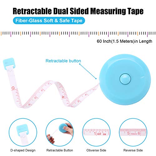 Tape Measure Retractable, Fabric Measuring Tape, 60 Inch Small Sewing Tailor Soft Ruler for Craft Nursing Clothing Medical Travel(3 Pack/Sky Blue) - color: Sky Blue