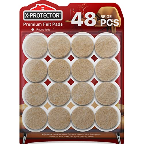 Best Felt Furniture Pads X-PROTECTOR - 48 Premium Chair Felt Pads Floor - size: 48 PCS 1" Beige, Round