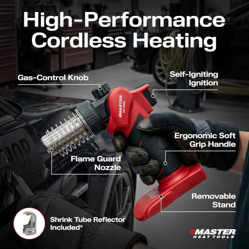 Master Appliance HT-1000 Cordless Butane Heat Gun with Shrink Reflector - Refillable, Portable Hot Air Tool for Heat Shrink Tubing, Electrical and Automotive Repairs