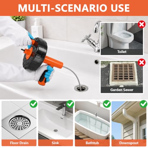 Drain Snake 8Set-33Ft Drain Clog Remover,34inch Heavy Duty Plumbing Snake,20inch Hair Clog Remover,Cleaning Brush,Goggles and Gloves Manual or Powered for Bathtub,Sewer,Sink,Drainage Pipe - style: 10SET Electric Heavy Duty