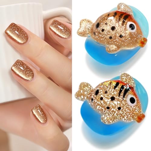 Double Rhythm 15ML Glitter Glass Cat Eye Gel Polish with Magnet Holographic Glitter Shimmer Translucent Sheer Color Salon Soak Off Magnetic Gel Polish at Home (Coffee Brown-MC1063) - color: Glitter Coffee Brown