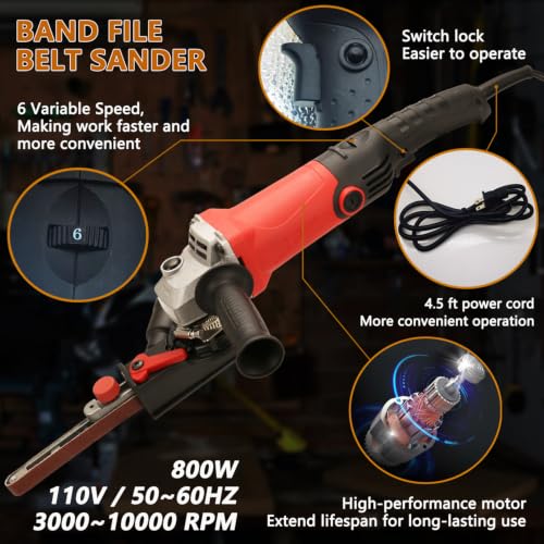 Belt Sander - 1080W 6-Speed Variable Speed Detail Band File Belt Sander,1/2 x 18" Finger Belt Sander for Grinding and Polishing Wood, Paint, Metal Rust Move,welding Spot and DIY. - size: 1/2x18″