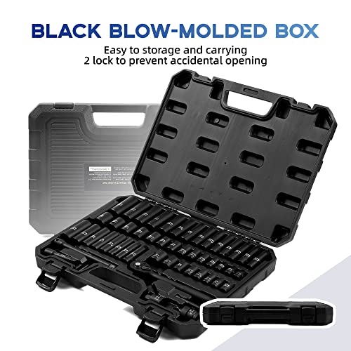 Reniteco 50-Piece 3/8" Drive Socket Set, SAE 5/16"-3/4", Metric 8-22mm - size: 3/8"-50 PCS