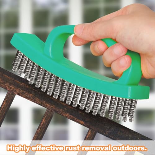 Wire Scratch Brush Set Heavy Duty Stainless Steel Wire Brushes Deeping Cleaing for Paint Removal Welding Slag Rust Solder Scale (Green, 2 pcs)