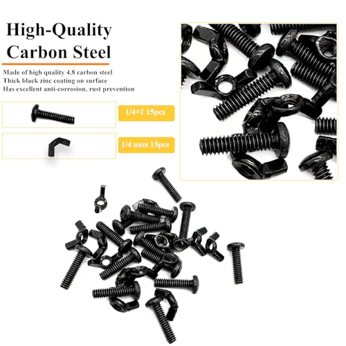 30 Pack Black 1/4"-20 x1 Screw Bolts and Wing Nut Kit 15pcs Machine Screws with Round Head Phillips 15pcs Butterfly Hand Twist Tighten Nut Zinc Plated Hardware Fitting Fastenings Assortment Kit - size: Black 30 Pack 1/4"-20 x1"