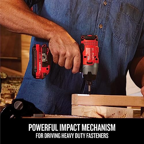 CRAFTSMAN 20V MAX Impact Driver Kit, 1/4 Inch, 2,800 RPM, LED Work light, Battery and Charger Included (CMCF800C1) - style: 20V MAX Impact Driver Kit