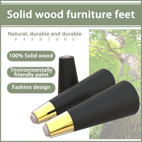 Round Solid Matte Black Rubberwood Replacement Couch Legs (6-Inch Set of 4) - color: Black, size: 6 Inches