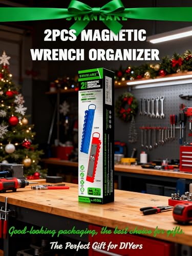 SWANLAKE 2-Piece Magnetic Wrench Organizer Toolbox Holder, SAE (1/4'' to 15/16''), Metric (6mm to 24mm) Ratchet Wrench Organizers, Total Hold 24 Slots Wrenches Holder for Tool Box - style: 24-Slot Red&Blue