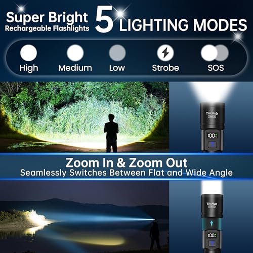 TrixHub Rechargeable Flashlights 2 Pack Super Bright High Lumens Flashlight - color: Black, size: 2 Pack