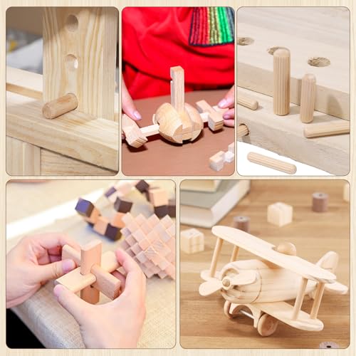 Hapric 250 Pcs 8 Sizes Wooden Dowel Pins Hardware Pins with Box
