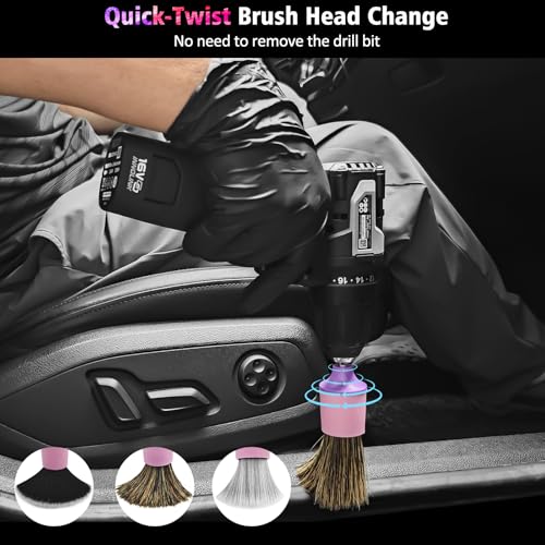 YeewayVeh 3PCS Car Detailing Drill Brush Set, Mixed Detail Brushes, Pink - color: Pink