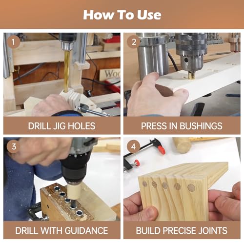 3/8" Extra-Deep Drill Bushings – Hardened Steel Guide Sleeves for DIY Dowel Jigs, Precision Drill Guides for Woodworking (12 Pack)