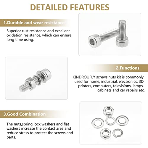 212 Pieces M5 x 6/8 /12/16 /20/25 /30mm Hex Socket Head Cap Screws Nuts Washers Assortment Kit, 304 Stainless Steel, Fully Machine Thread - size: M5, style: Socket Head