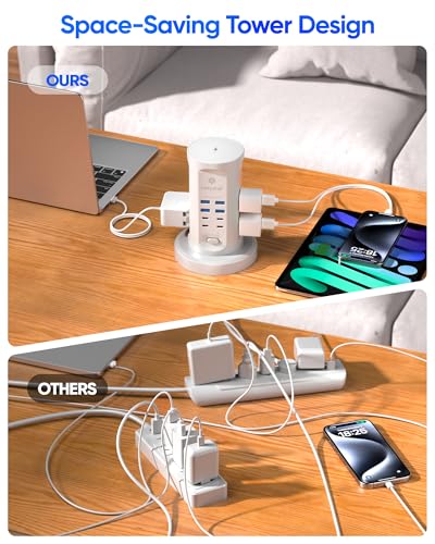 Power Strip Tower, kakyanill Charging Station 9 AC Outlets 8 USB Ports - color: White, size: 24W