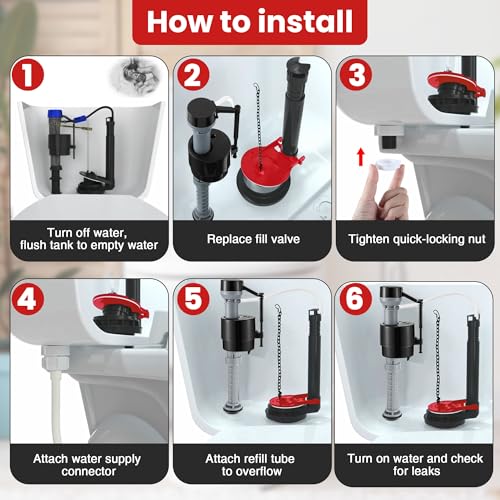 Saillong Universal Toilet Flusher Replacement Kit, Fill Valve, 2-Inch Flapper, Side Mount Handle Lever, Water-Saving, Adjustable Toilet Repair Kit Inside Tank, Easy to Install(1 Set,Black, Red) - color: Black, Red