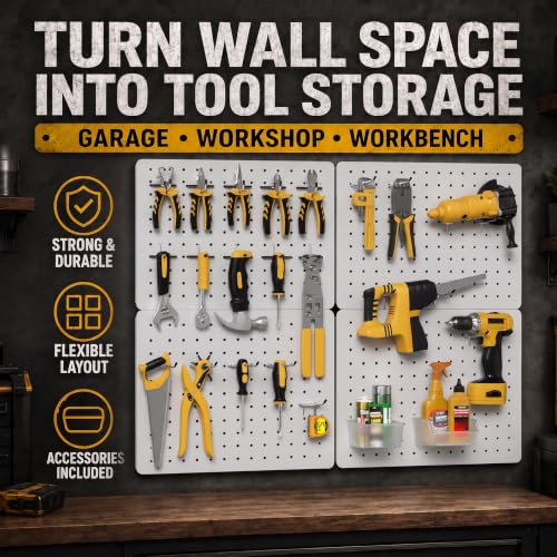 Pegboard Organizer Kit, 4 Pack 12 x 16 in Metal Panels with 6 Bins, White - color: White, size: 16"x12"- 4 Pcs