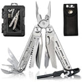HX OUTDOORS 19 In 1 Multi Tool Pocket Knife Set, Stainless Steel Multitool Pliers with Fire Starter and Glass Breaker, Folding EDC Camping Survival Tools for Men (Silver) - color: Silver