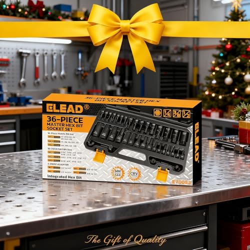36-Piece Impact Hex Bit Socket Set Includes Socket Adapter, 1/4", 3/8", 1/2", SAE and Metric, H2-H19 & 3/4"-5/64", Cr-V Steel, Reinforced Storage Case, Automotive Mechanic Professional Tool Set - color: 36-piece Black