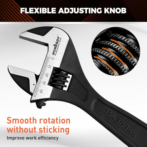 HORUSDY 4-Piece Adjustable Wrench Set With 4-Piece Magnetic Wrench Organizer Racks, 6" 8" 10" Wide Jaw Black Oxide Wrenches with Tool Roll Pouch, Metric&SAE Scales, CR-V Steel for Home Garage Workshop - style: 4PC Wide Jaw Set (6" 8" 10" 12") +4PC Magneti