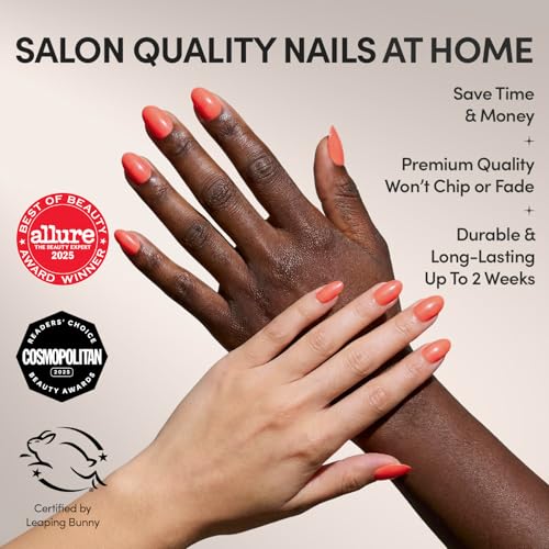 Glamnetic Press On Nails - Short Oval, Glazed Fake Nails 30 Pc Full Kit - color: 2M - Lush Coral