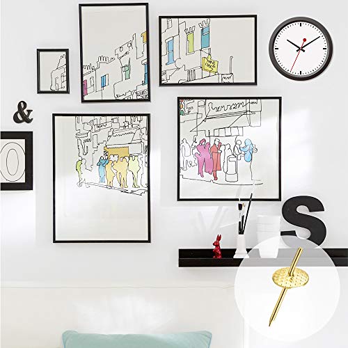 60pcs Picture Hangers, 20lbs Picture Hanging Hooks, Iron Alloy Nail Hooks, Professional Plaster Picture Hanging Kit on Wooden/Drywall Hanging Hardware for Clock,Mirror,Jewelry Golden - size: 20LBS