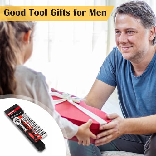 Egofine 12pcs 1/4 Inch Mini Ratchet Socket Wrench Set, Drive Socket Set with 10 Sockets (4-13mm) and 2 Way Quick Released Ratchet Handle and Extension Bar - color: 12pc Standard Socket Set, size: 1/4