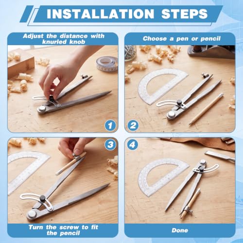 8 Inch Professional Compass for Woodworking with Wing & Protractor, Clear - color: Clear, size: 8 Inch