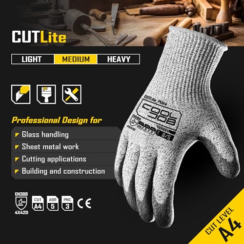 COOLJOB 12/120 Pairs Cut Resistant Work Gloves PU Coating, ANSI A2 A4 A6 A9 - size: Xlarge (Pack of 12)