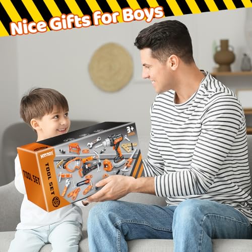Kids Tool Set, Toddler Tool Box, Toy Drill, Construction Toys for Ages 3-5 - color: Orange