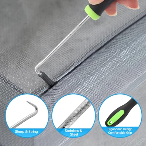 Window Screen Door Repair Kit,Include 47"×118" Black Screen Mesh+ 2 Steel/Nylon Roller+32Ft Spline+8 Clips+Hook+Non-Slip Gloves,7 in 1 Window Mesh Kit for Windows Doors Patio and Porch Replacement - size: 47"×118" Mesh+Tool