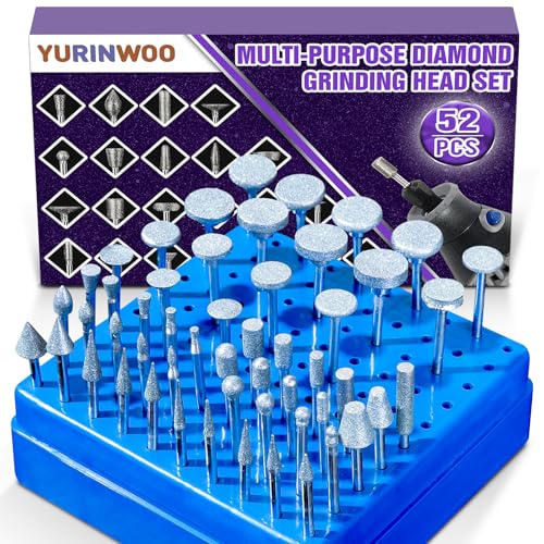 Diamond Grinding Bit Compatible with Dremel, 52Pcs Stone Carving Set Diamond Bits 1/8" (3mm) Shank Polishing Kit for Stone Glass Ceramics Carving Polishing Grinding Etching - style: Style 1