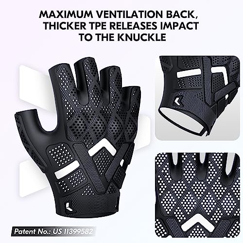 Vgo... NGG X1 Seamless Utility Gloves, Half Finger Mechanic Synthetic Leather Gloves,Knuckle Impacted Work Gloves - color: Black-heavy Duty, size: Medium(1 Pair)