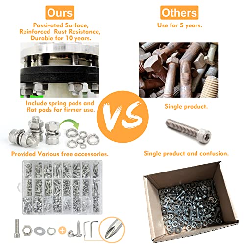 M6 M5 M4 M3 Metric Screw Assortment,Metric Bolts and Nuts Kit（with Lock&Flat washers・Wrenches） Socket Head Cap Screws 304 Stainless Steel Hex Head Metric Screws Assortment Set with Case - size: M3M4M5M6, style: socket head cap