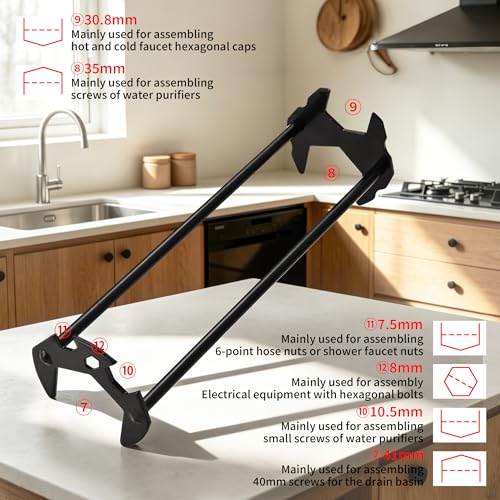 Basin Wrench Faucet Tool - 360° Rotation Steel Plumbing Wrench - Multifunctional Sink Wrench with Anti-Slip Labor-Saving Design for DIY Homeowners, Plumbers & Maintenance
